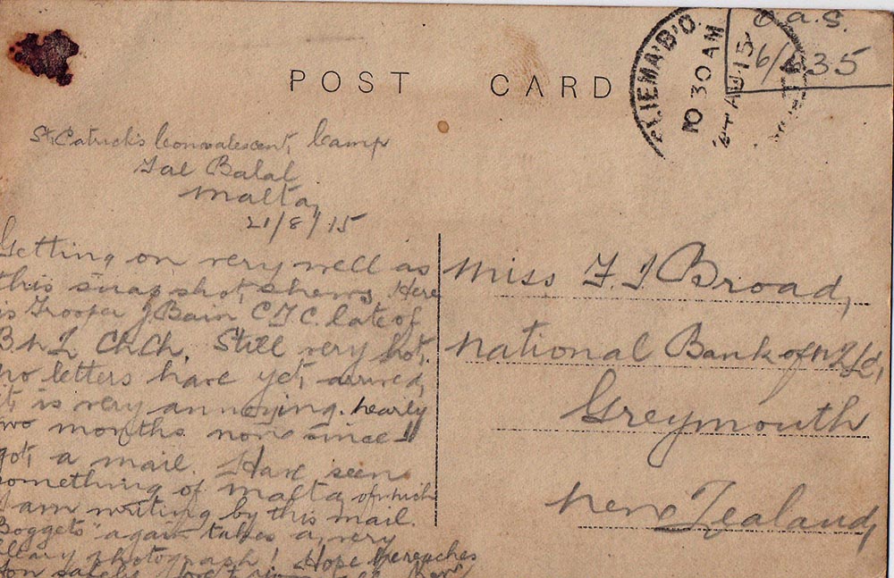 Verso: Pictorial postcard: Mckenzie Gibson and trooper J Bain