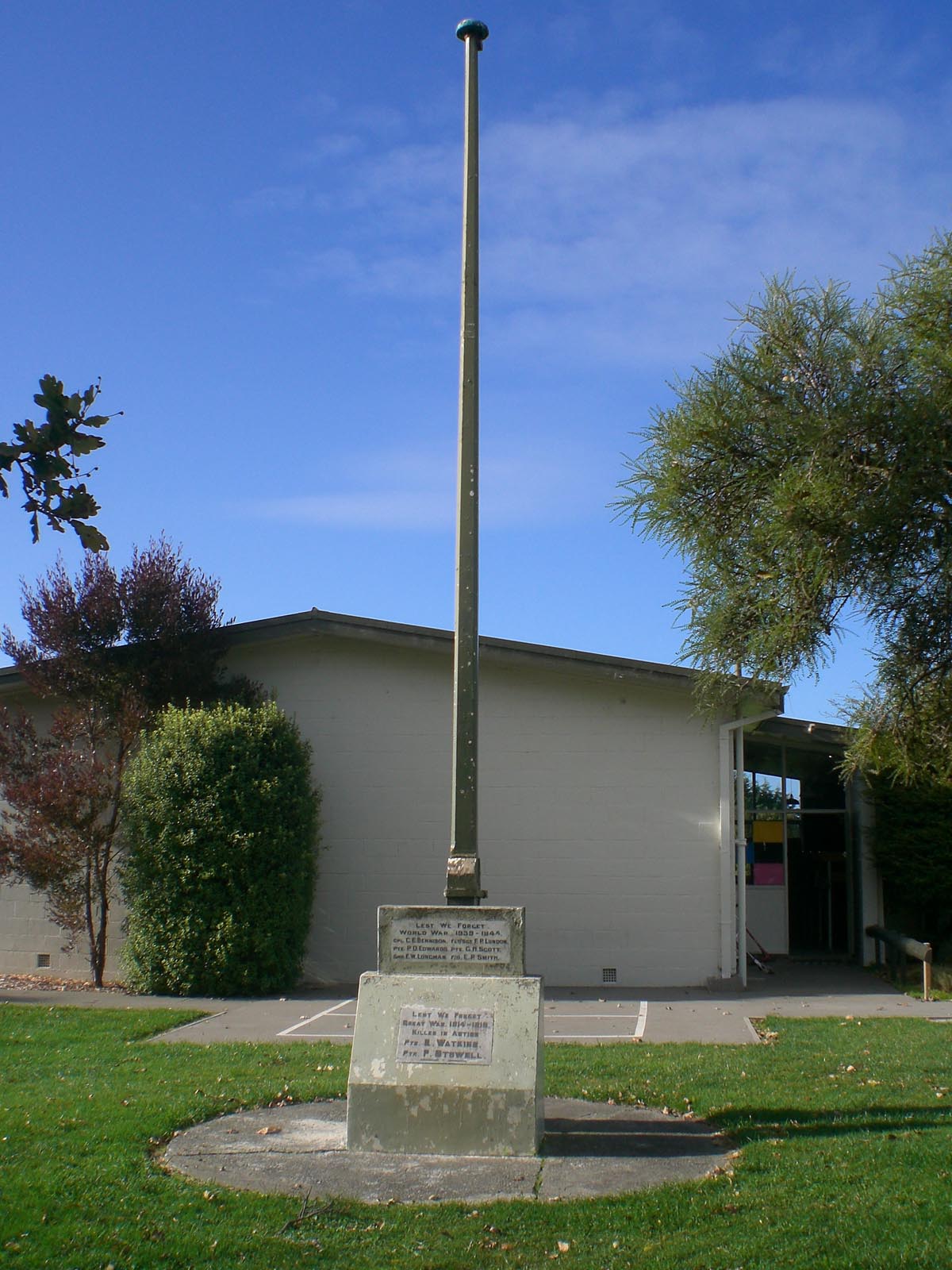 Pareora War Memorial and flagstaff, pictured in 2010