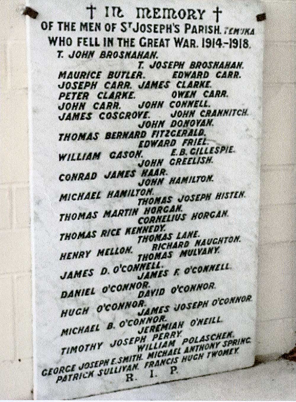 St Josephs Parish memorial, Temuka