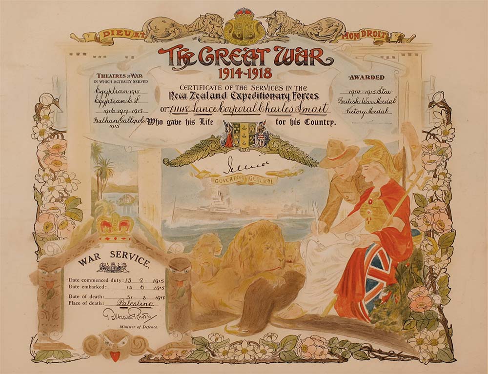 Service certificate, Charles Smart, circa 1920