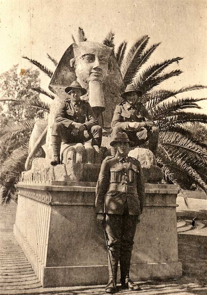 Robert (Bob) Henry Smith and mates posed with a Sphinx in Egypt