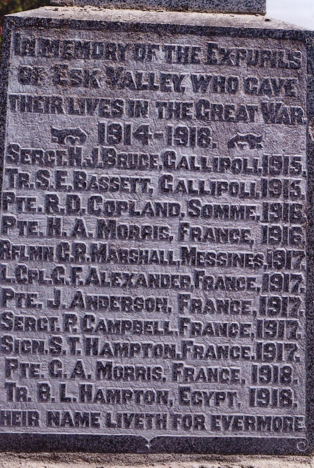 Esk Valley War Memorial - World War One plaque