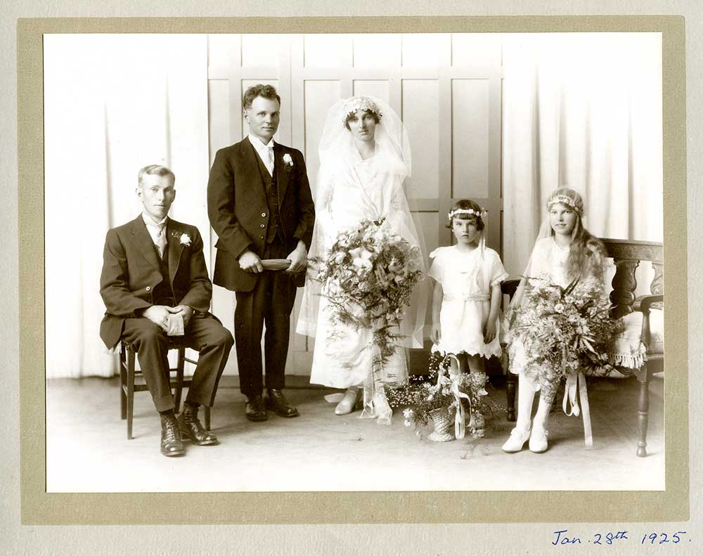 The wedding party of Archibald Shaw and Kathleen Bruce, 1925