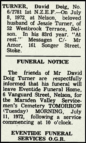 David Turner's bereavement and funeral notices
