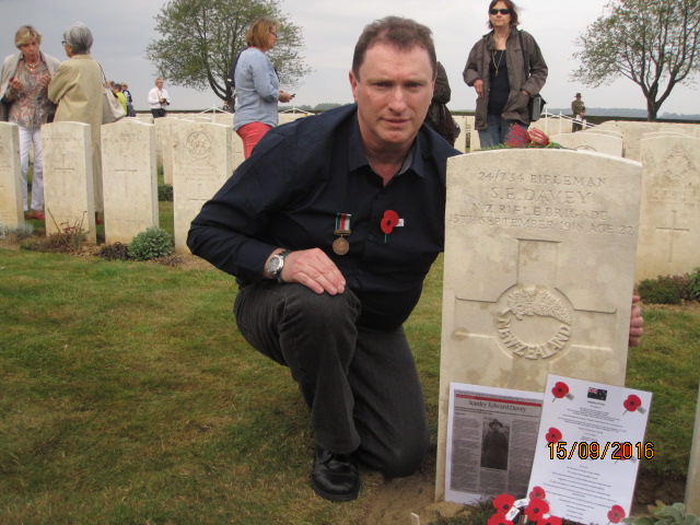 Chris Trumper at Stanley Davey's grave site, 2016