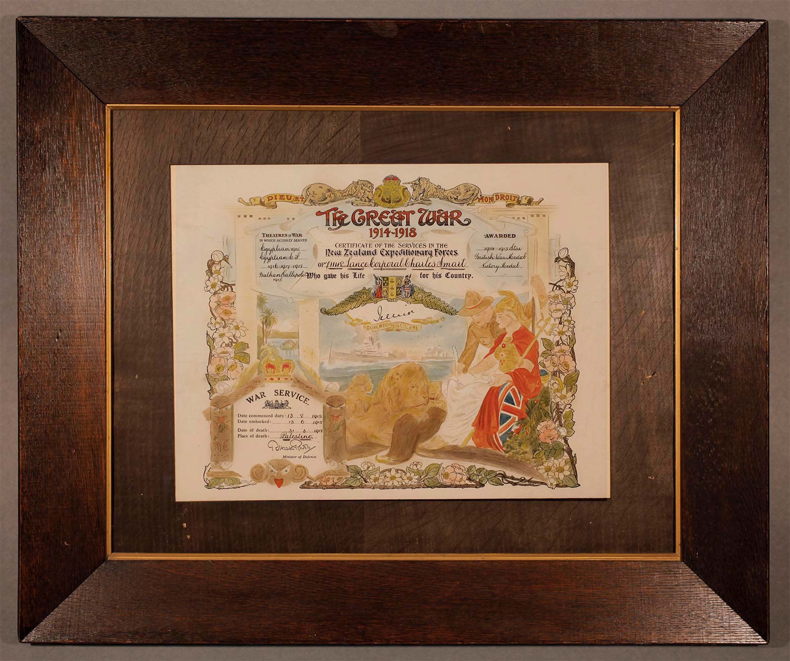 Service certificate, Charles Smart, circa 1920