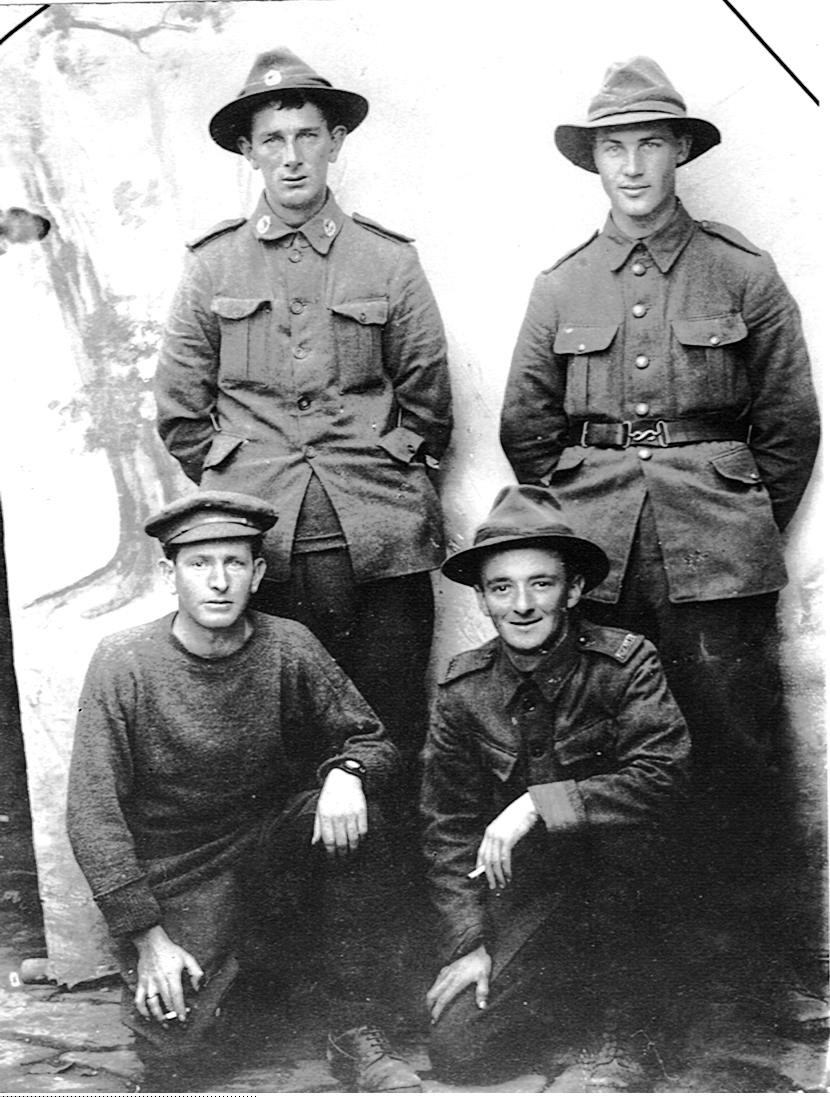 Fred Anderson (back left), with some mates, circa 1914-1918