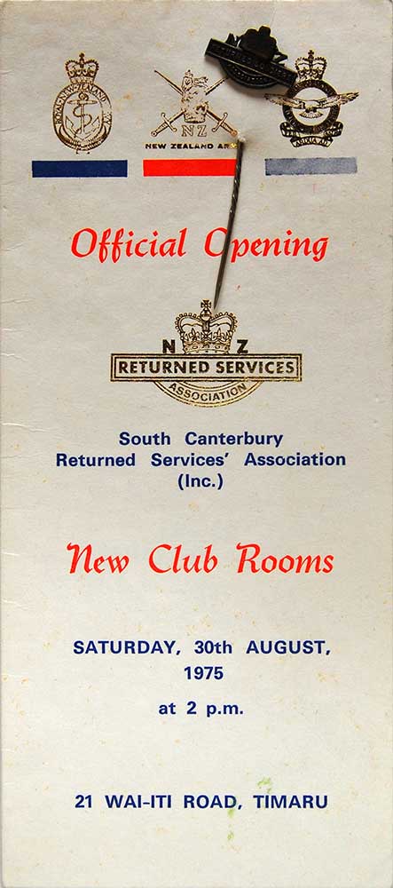 Samuel Bower's RSA pin & official invite to club rooms opening, 1975