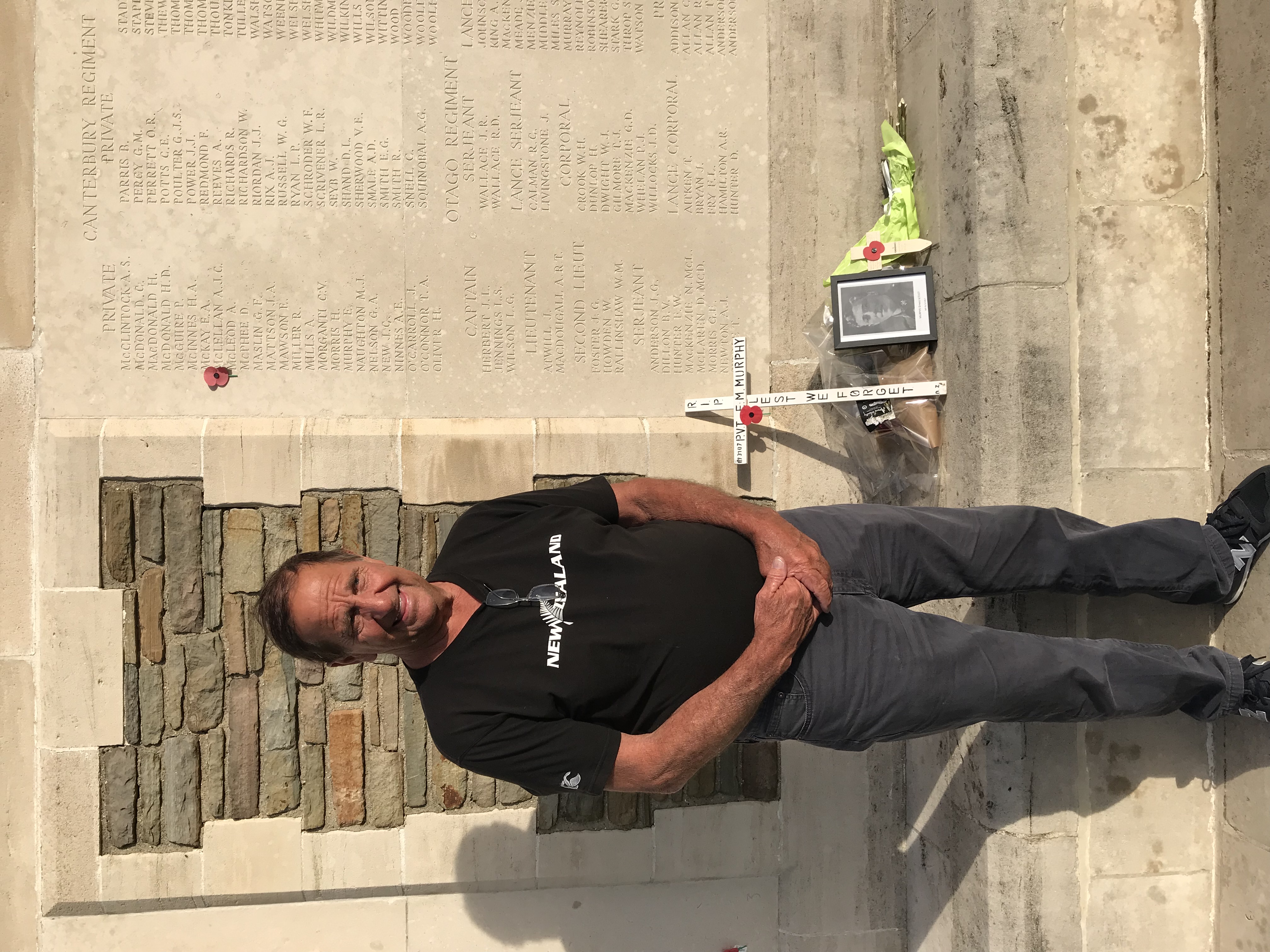 A nephew of Ernest Murphy, pictured visiting the Caterillar Valley Memorial in 2017