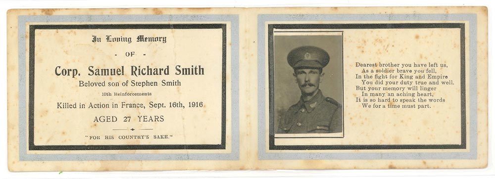 Memorial card, Samuel Richard Smith