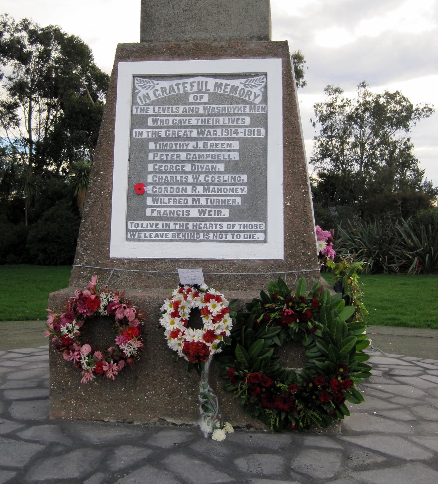 Washdyke War Memorial plaque, pictured in 2010