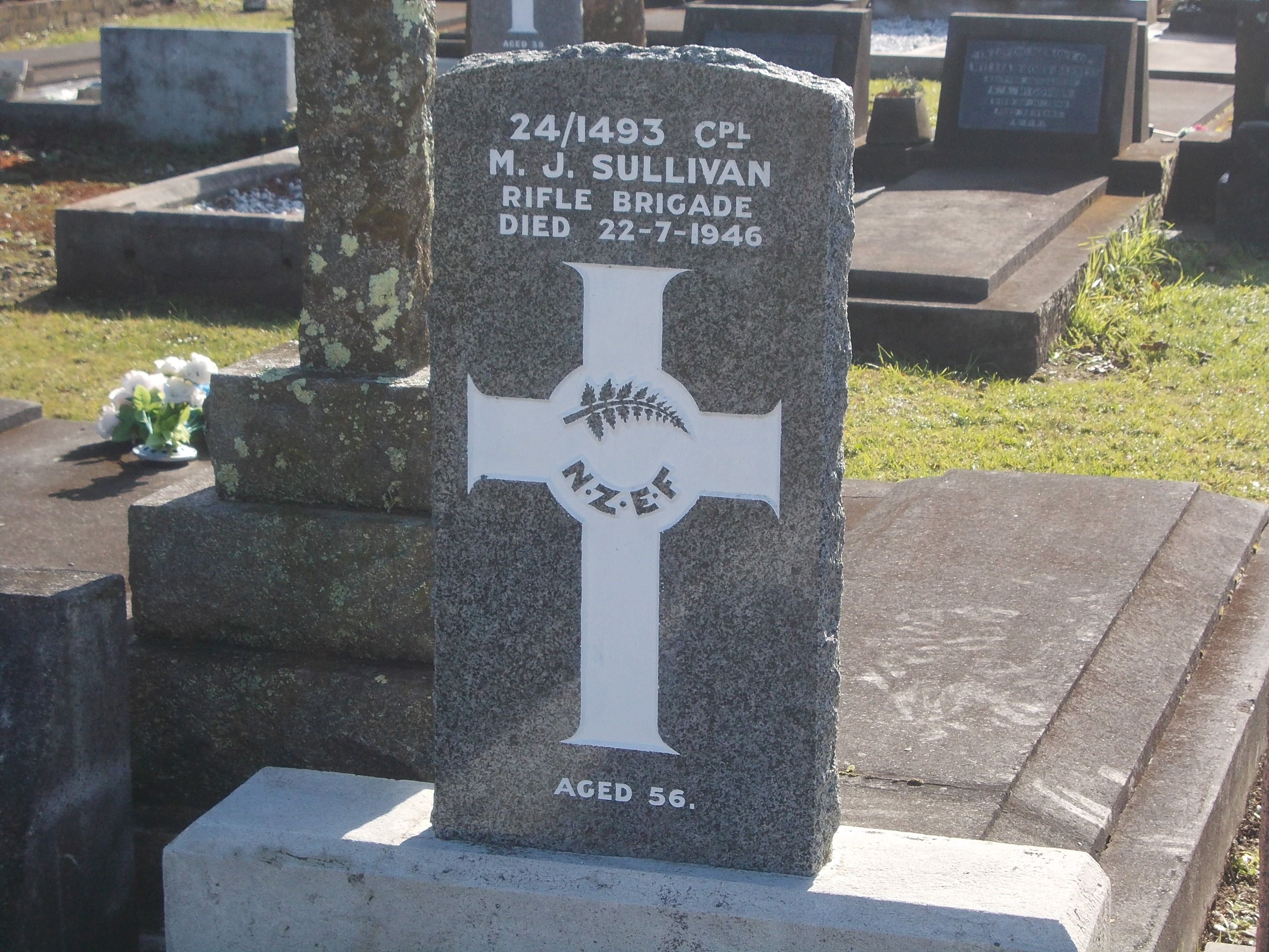 Michael Joseph Sullivan's grave at Aramoho Cemetery, Wanganui