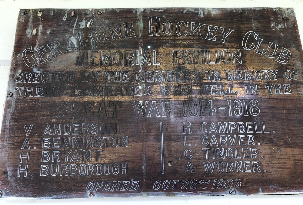 Geraldine Hockey Club Memorial Pavilion - plaque
