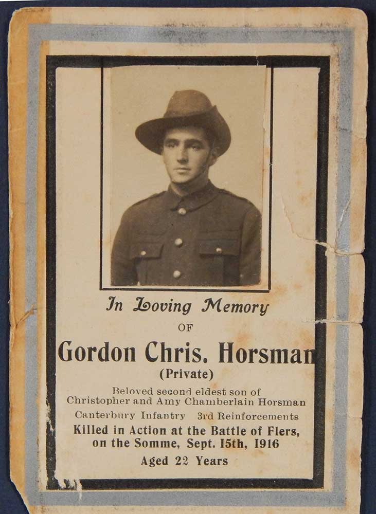 Memorial card, Gordon Christopher HORSMAN