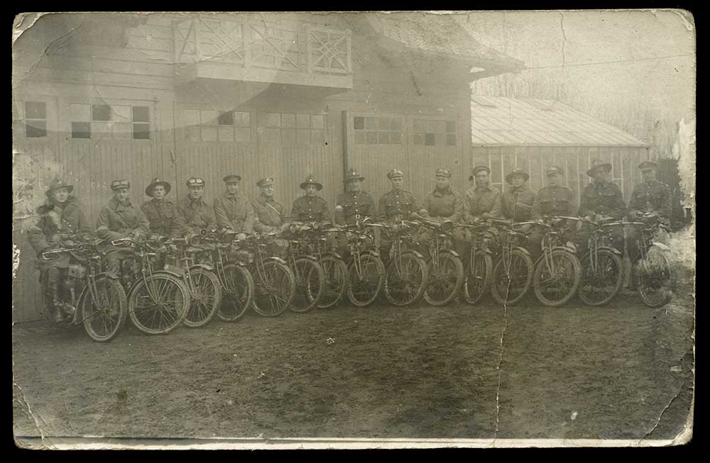 Harold Loomes posed with his 'old company' in France during World War One