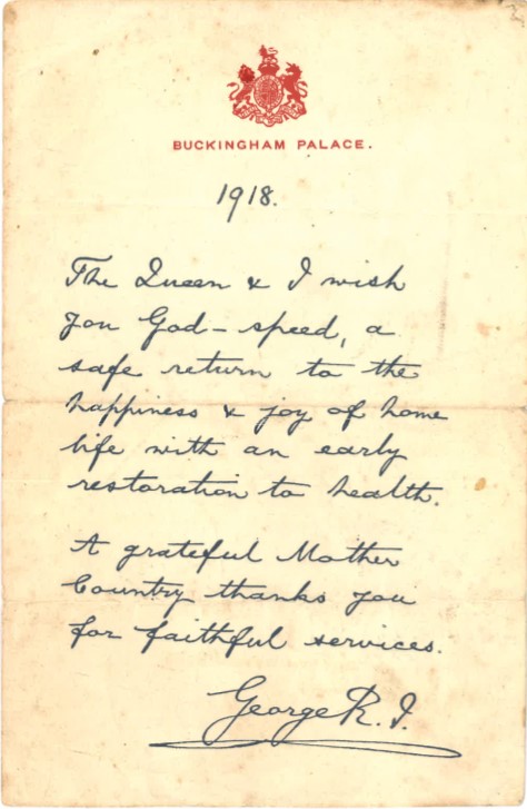 Letter from King George, 1918