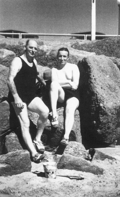 Ernest Ramsay (left) and friend at Caroline Bay