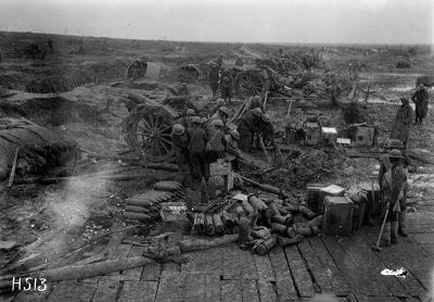 New Zealand howitzers in action, 13 April 1918