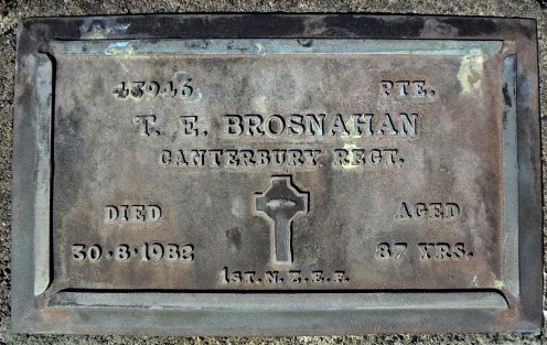 The headstone of Timothy Edward Brosnahan, Taita Lawn Cemetery, Lower Hutt.