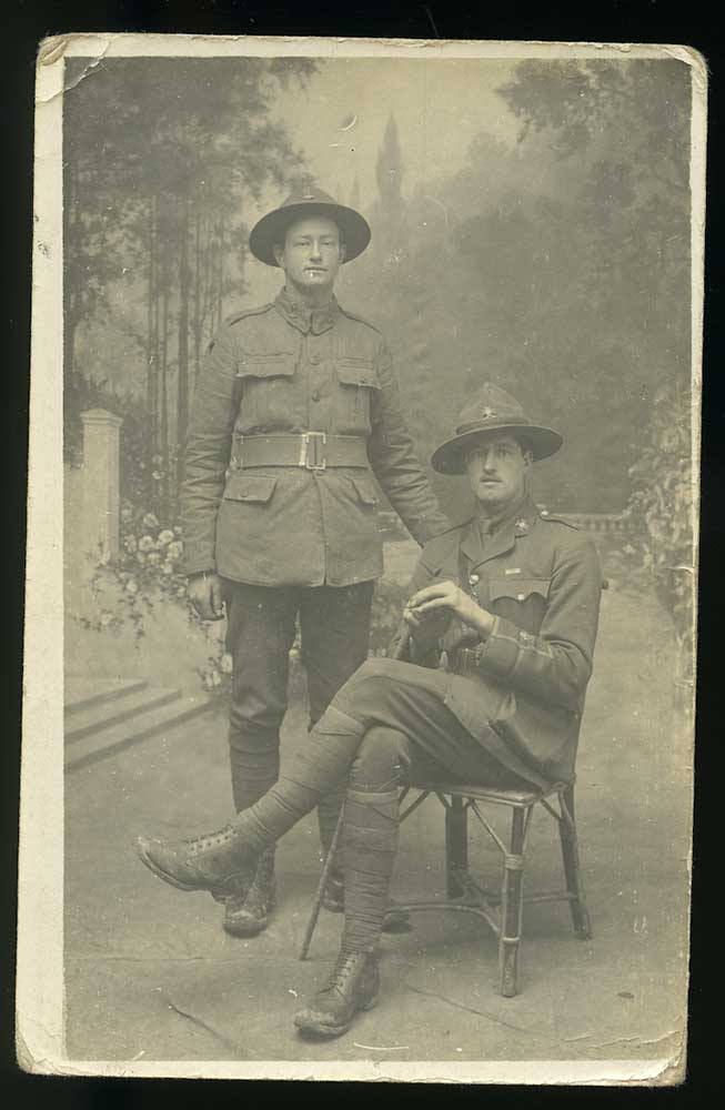 Postcard portrait: Allan (seated) & Alex Farquhar, 20 April 1918