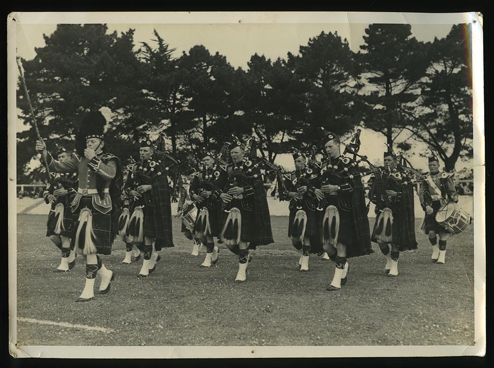 Drum Major Ballance Slow leading the Fairlie Pipe Band in later life 