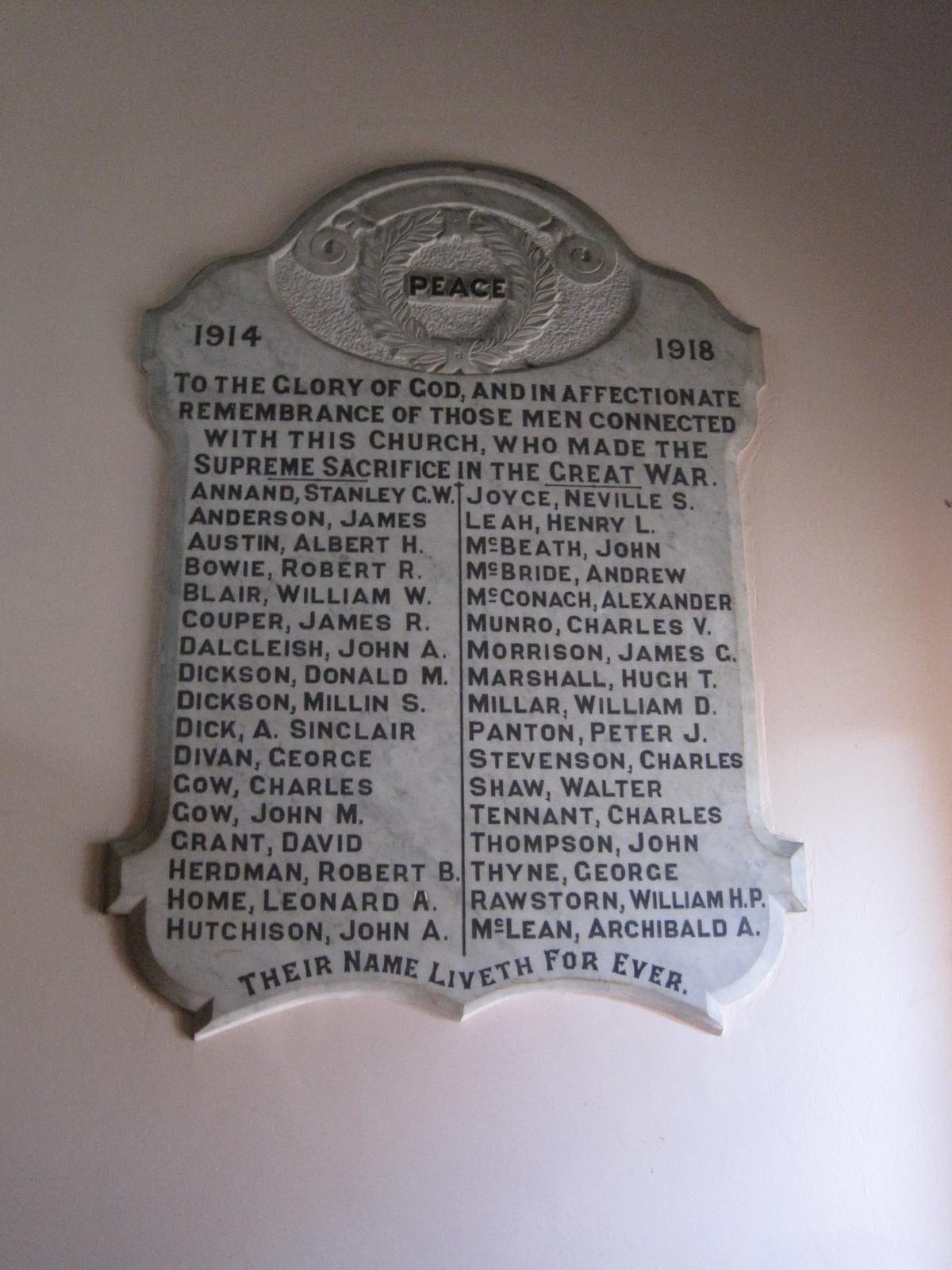 Chalmers Church memorial plaque, photographed in 2010