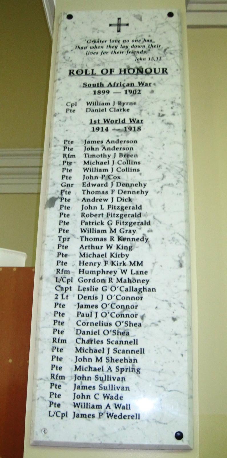 Sacred Heart Basilica memorial plaque, photographed about 2010