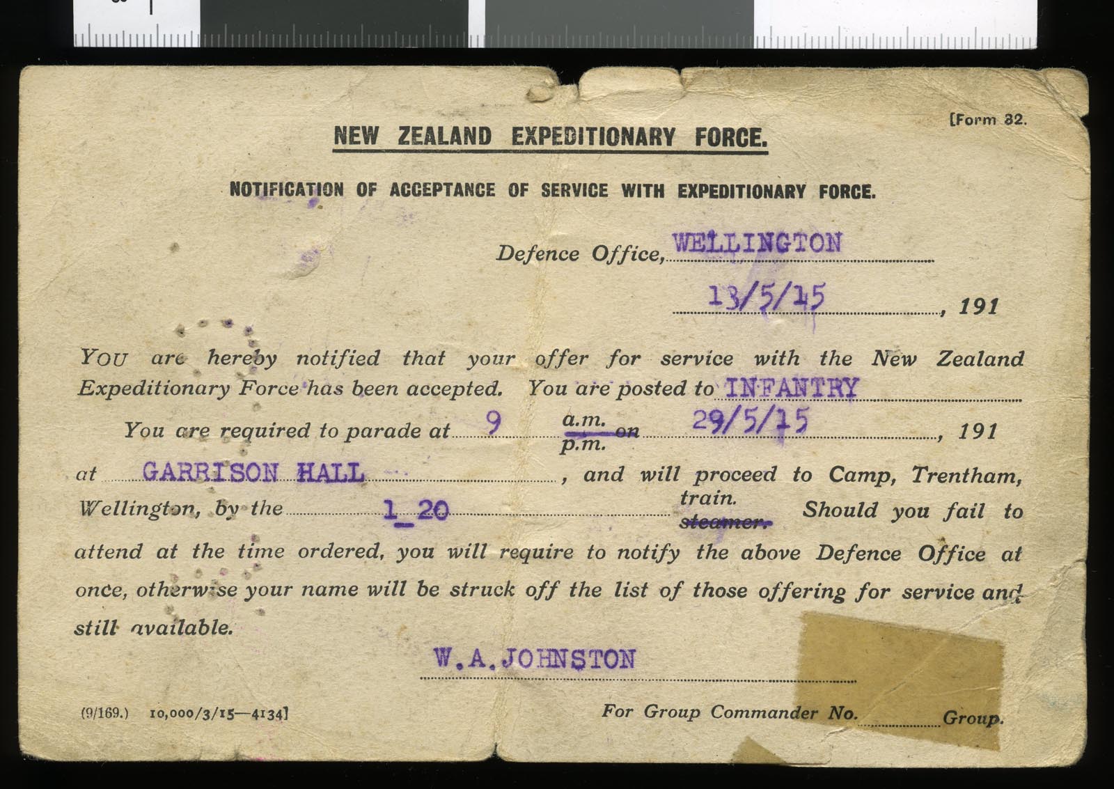 Notification of service, NZEF