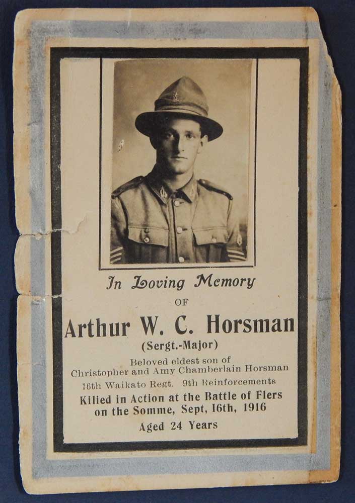 Memorial card, Arthur W C Horsman