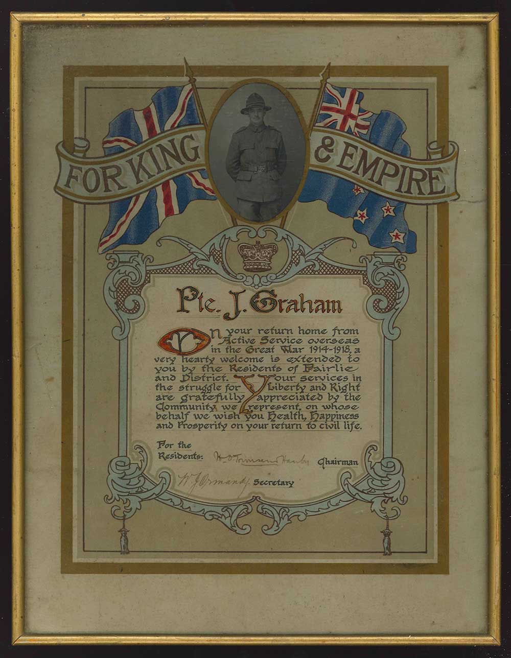 James Graham, commemorative certificate