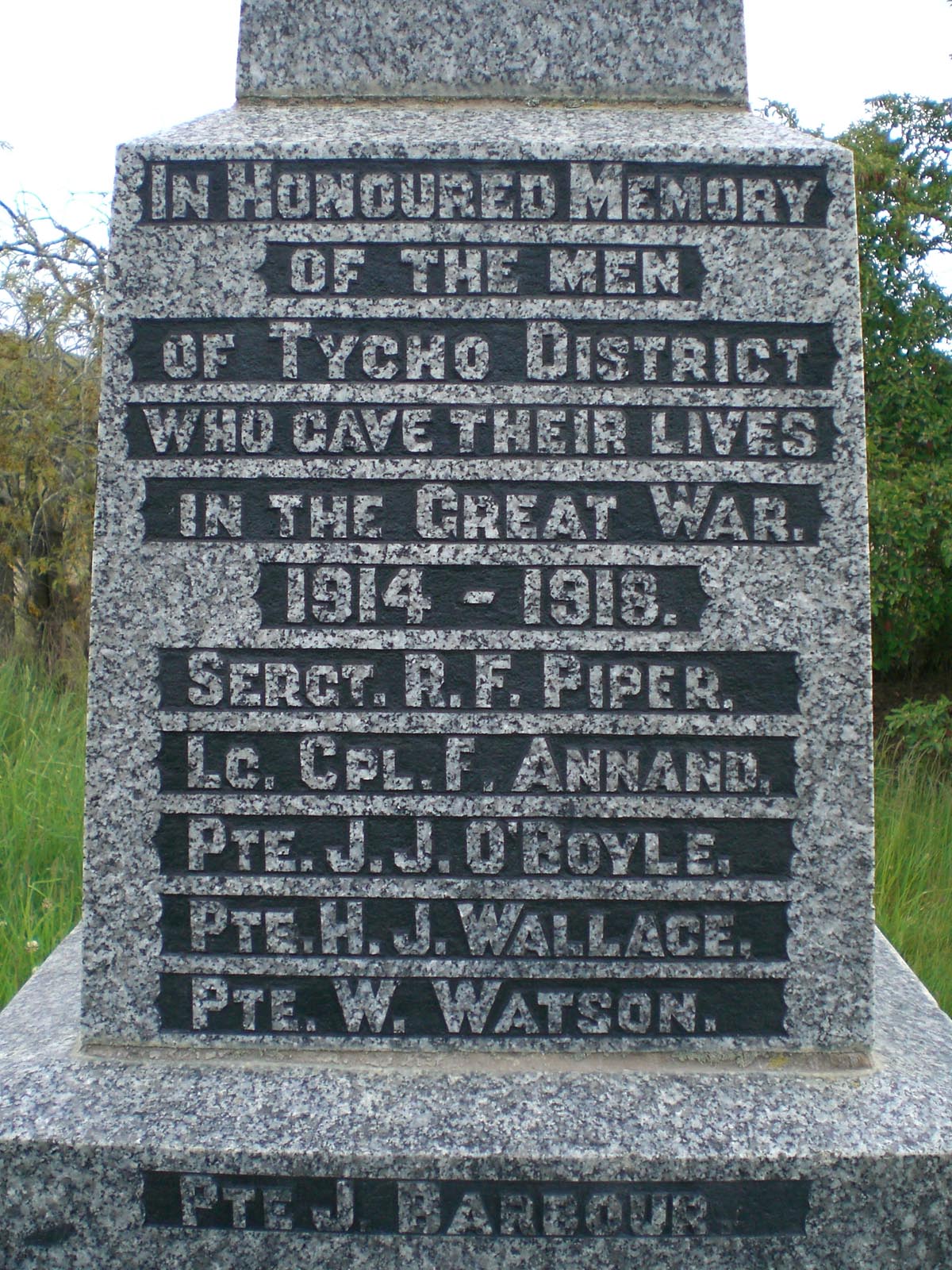 Taiko War Memorial, World War One plaque, photographed in 2007