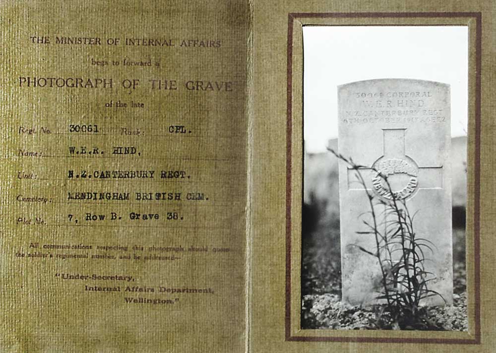 Walter Hind's grave details card