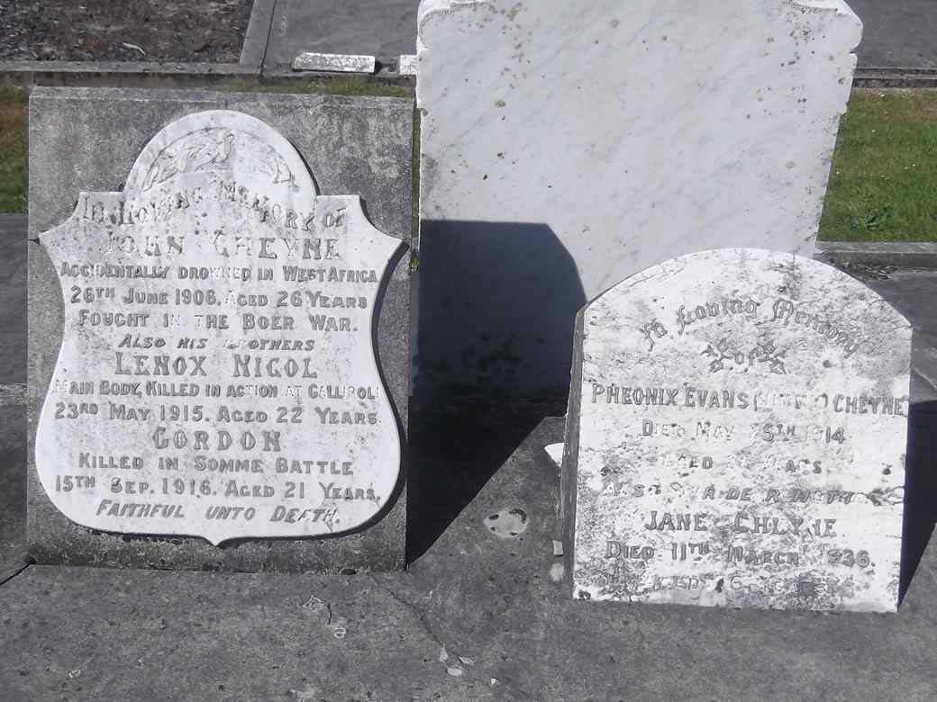 CHEYNE headstone - Anderson Bay Dunedin