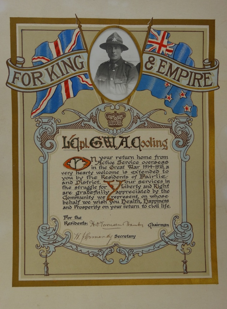 Commemorative certificate, George Cooling
