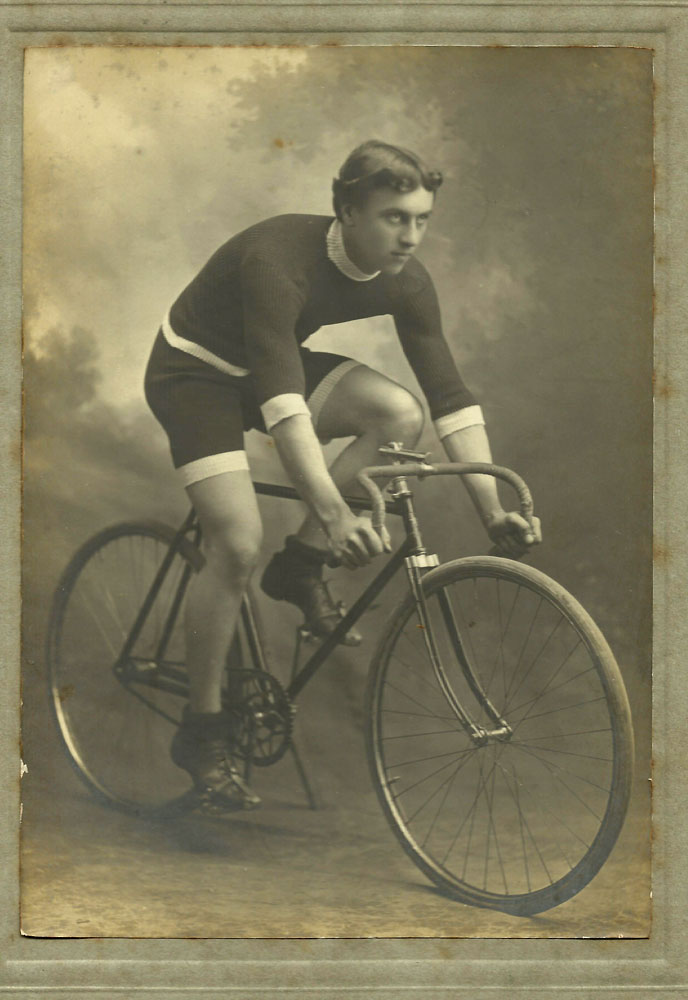 Frank Averis, posed on a bike prior to the war