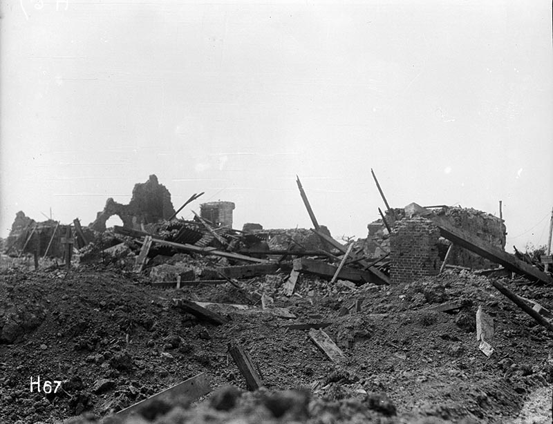 Destroyed buildings at Messines, 1917
