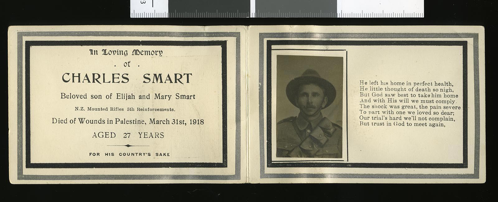 Commemorative card, Charles Smart (interior)