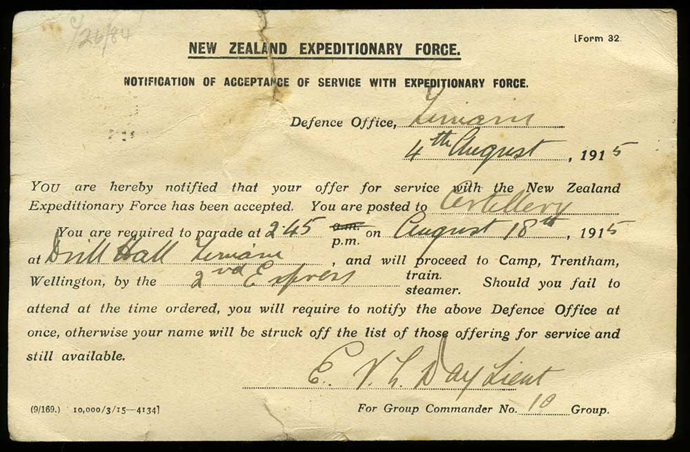 Acceptance of Service Card - Rowland Piper