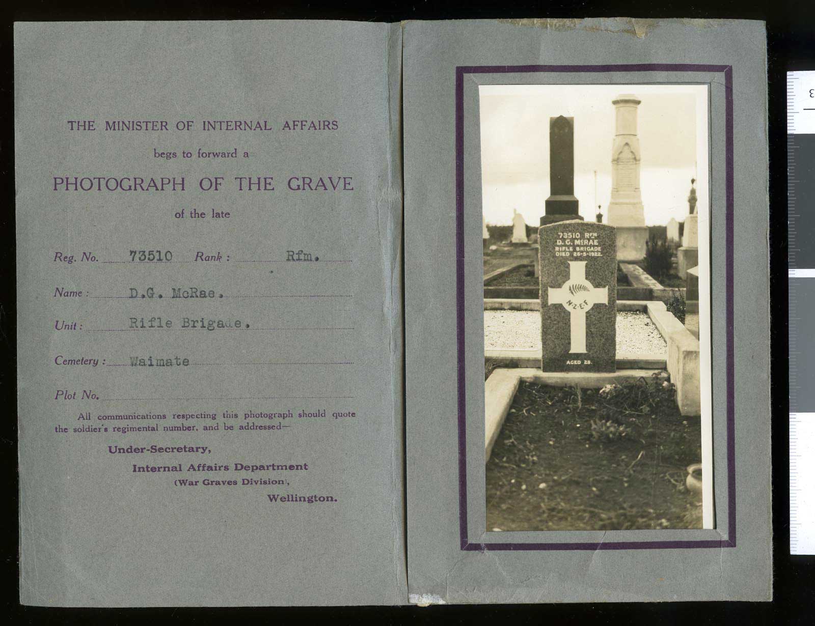 War Graves notification card