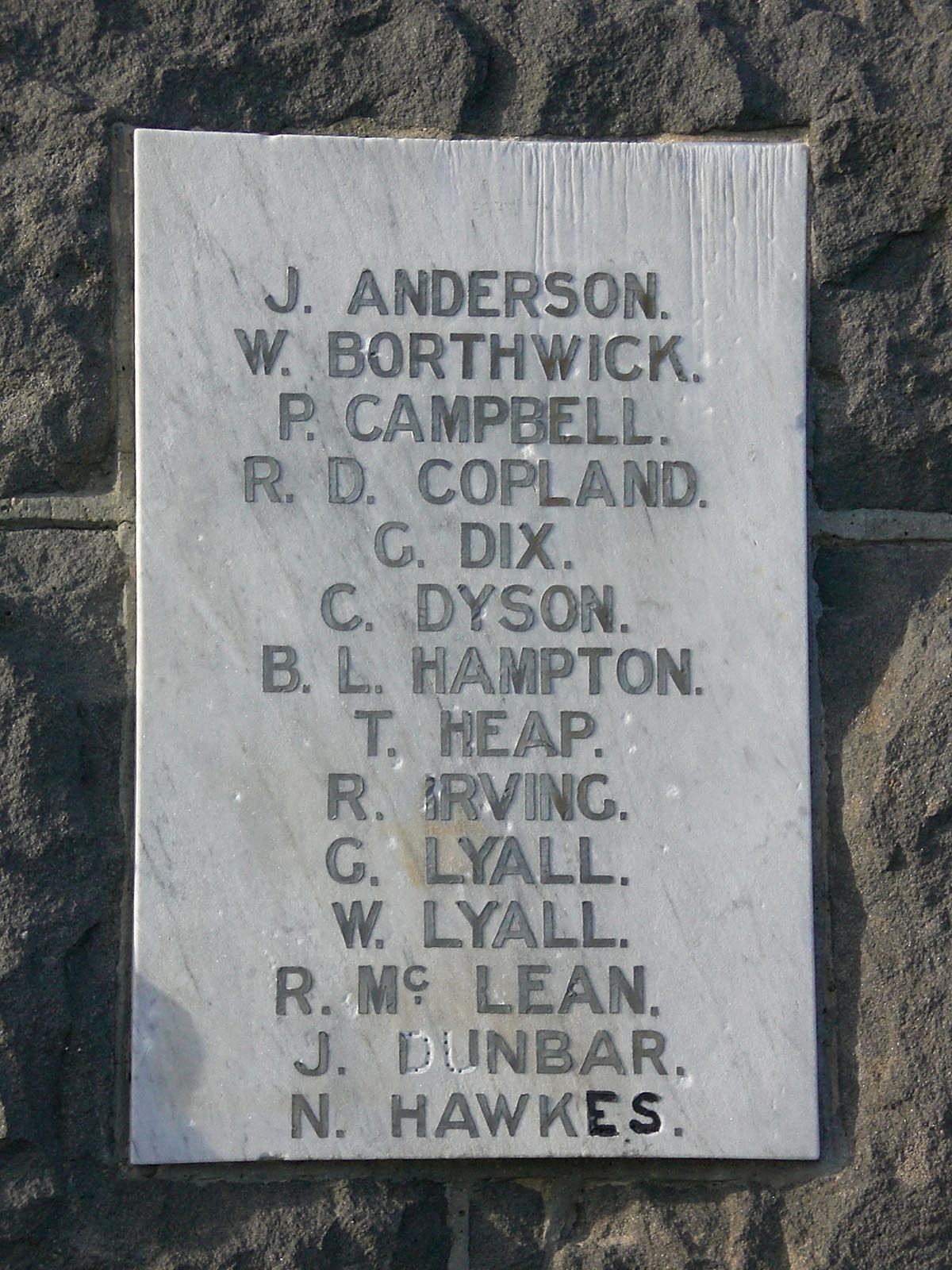 Name plaque (A-H)), St Andrews War Memorial, pictured in 2007